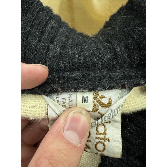 Vintage 90s Alafoss Icelandic Sweater Ivory‎ Charcoal Gray Hooded Wool Mens Sz M - Picture 3 of 10